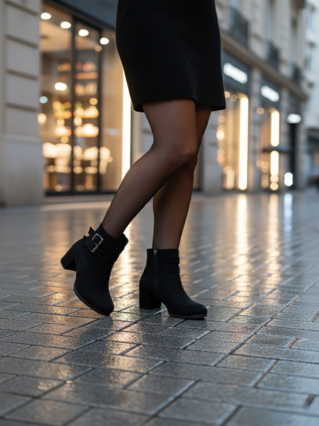 Kadın Hermina Çift Tokalı Siyah Süet Kısa Bot-2