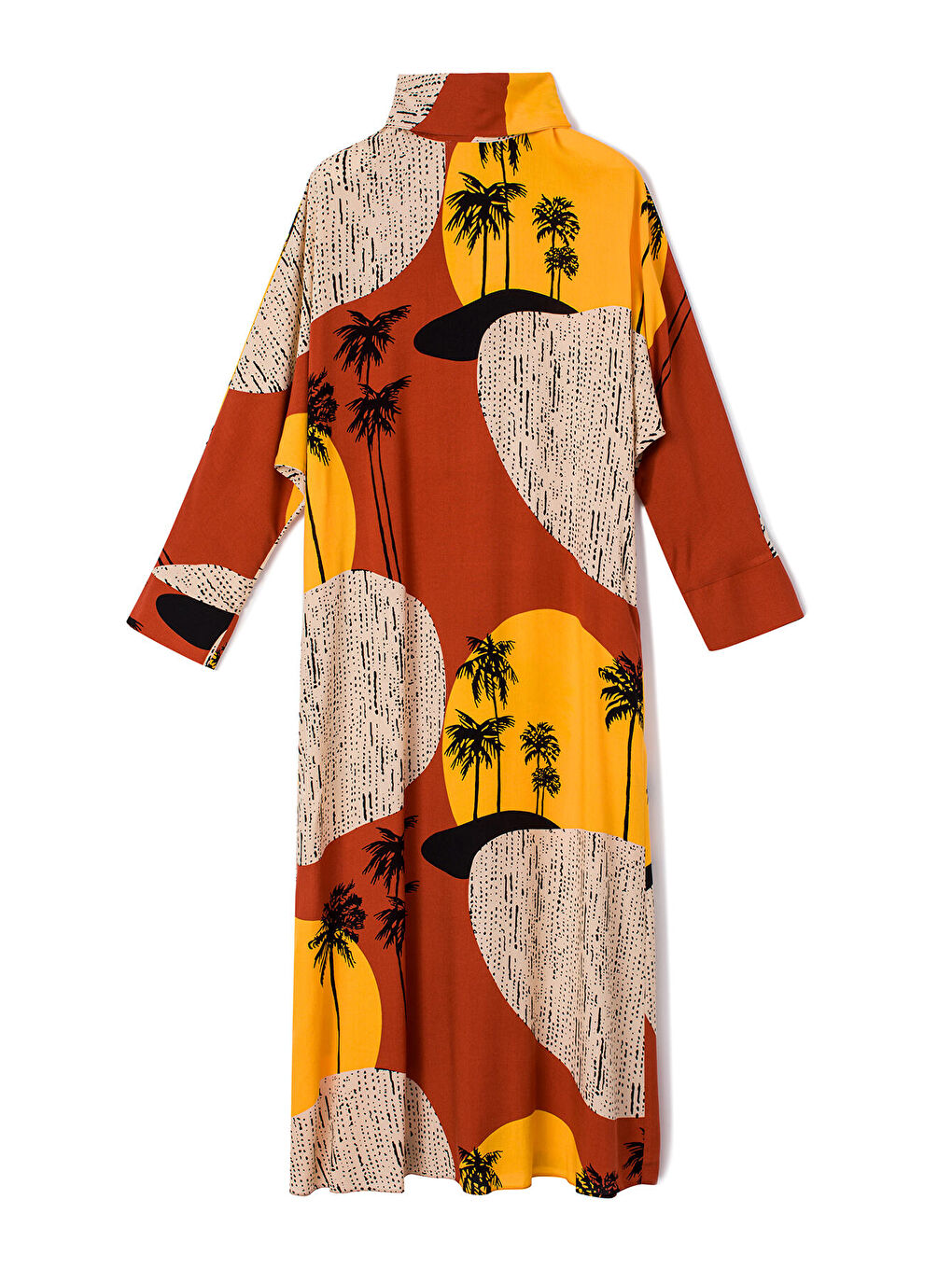 Siyah Desenli Dik Yaka Elbise-5