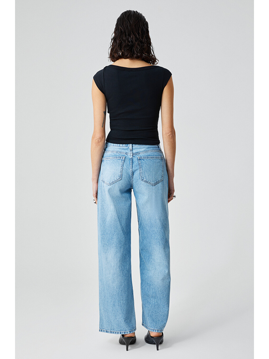 Siyah NOEMI Kadın Balerin Yaka Kısa Kol Slim Fit Ribanalı SİYAH Bluz-4
