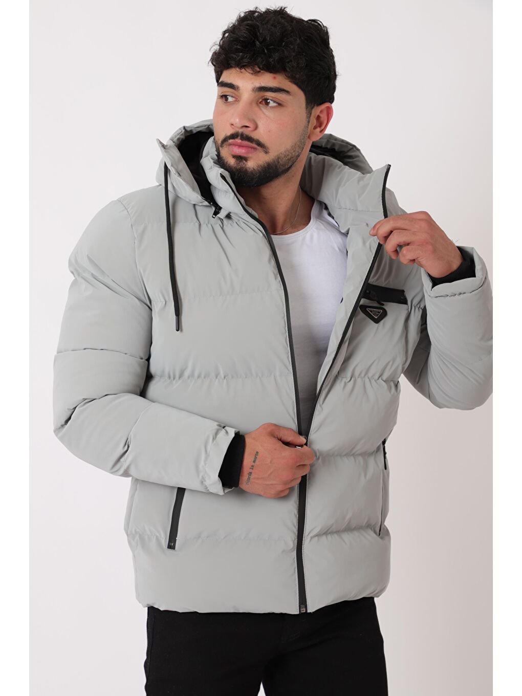 Gri Armalı Çıtçıtlı Nova Kışlık Şişme Mont PLDP 3007_50452-1