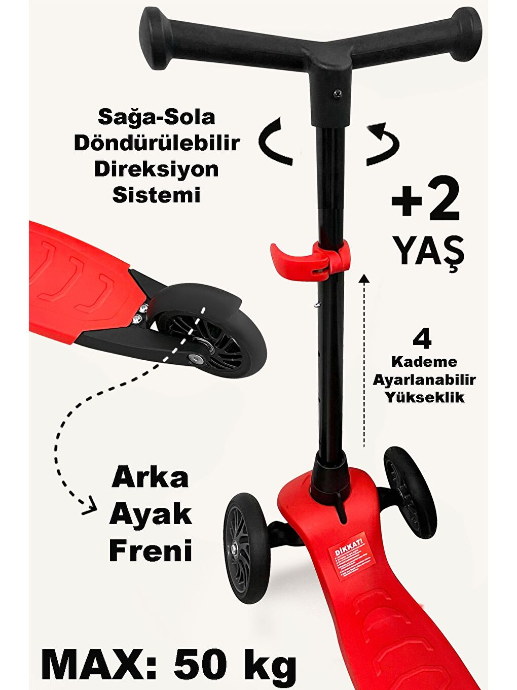 3 Tekerlekli Scooter Yükseklik Ayarlı Scooter 2 Yaş Çocuk Scooter Kırmızı-1