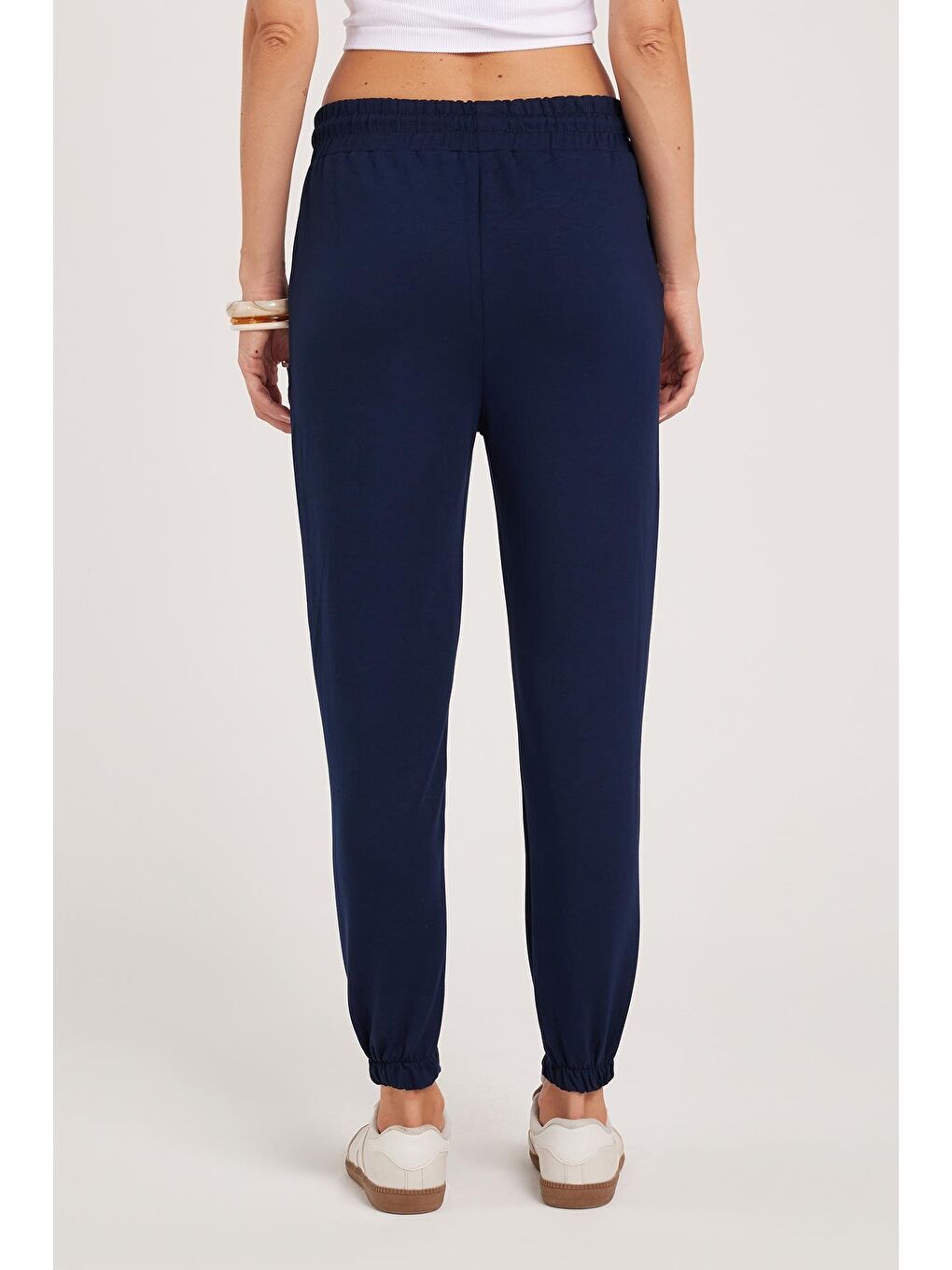 Kadın Relax Fit Rahat Kesim Modal Kumaş Beli Bağlamalı Lastikli Jogger Lacivert Eşofman Altı-6