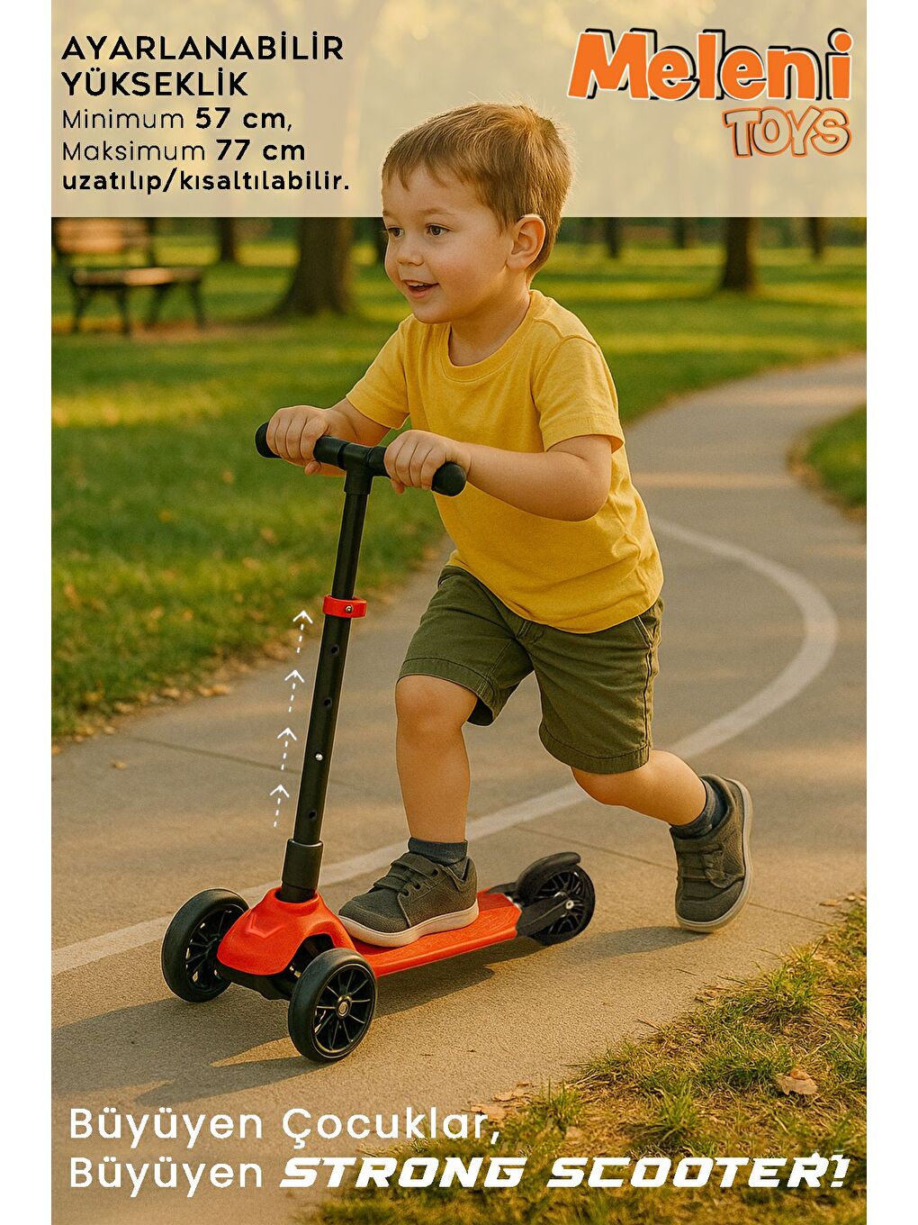 3 Tekerlekli Scooter Yükseklik Ayarlı Scooter 2 Yaş Çocuk Scooter Kırmızı-2