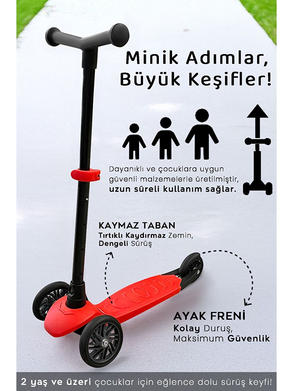 3 Tekerlekli Scooter Yükseklik Ayarlı Scooter 2 Yaş Çocuk Scooter Kırmızı-3