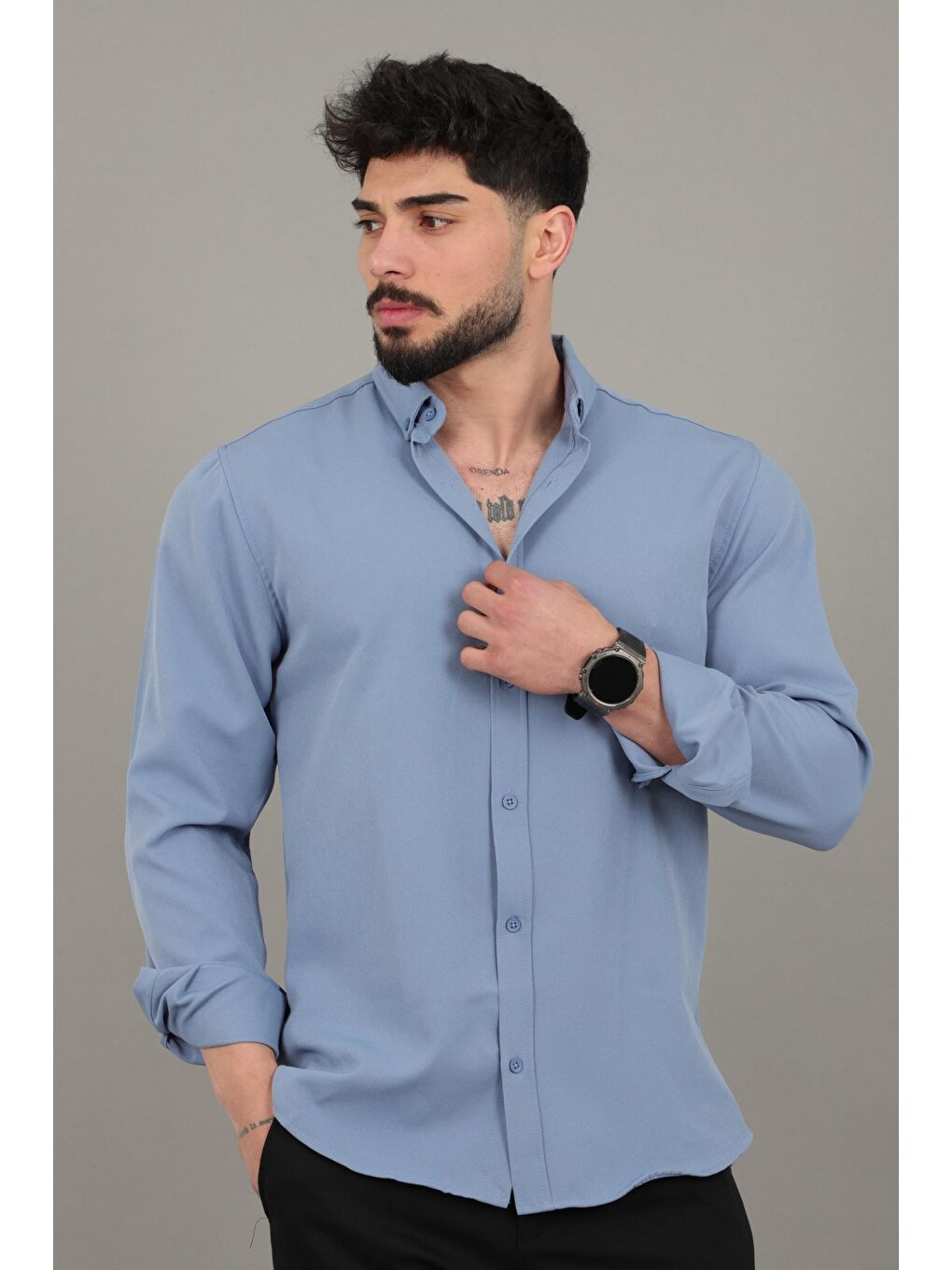 Mavi Double Yazlık Uzun Kol Gömlek MRS 217_40416-1