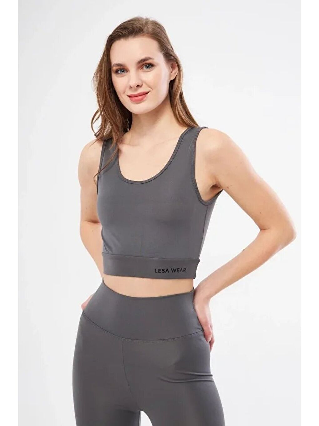 Gri Kolsuz Dalgiç Baskılı Crop - Füme-2