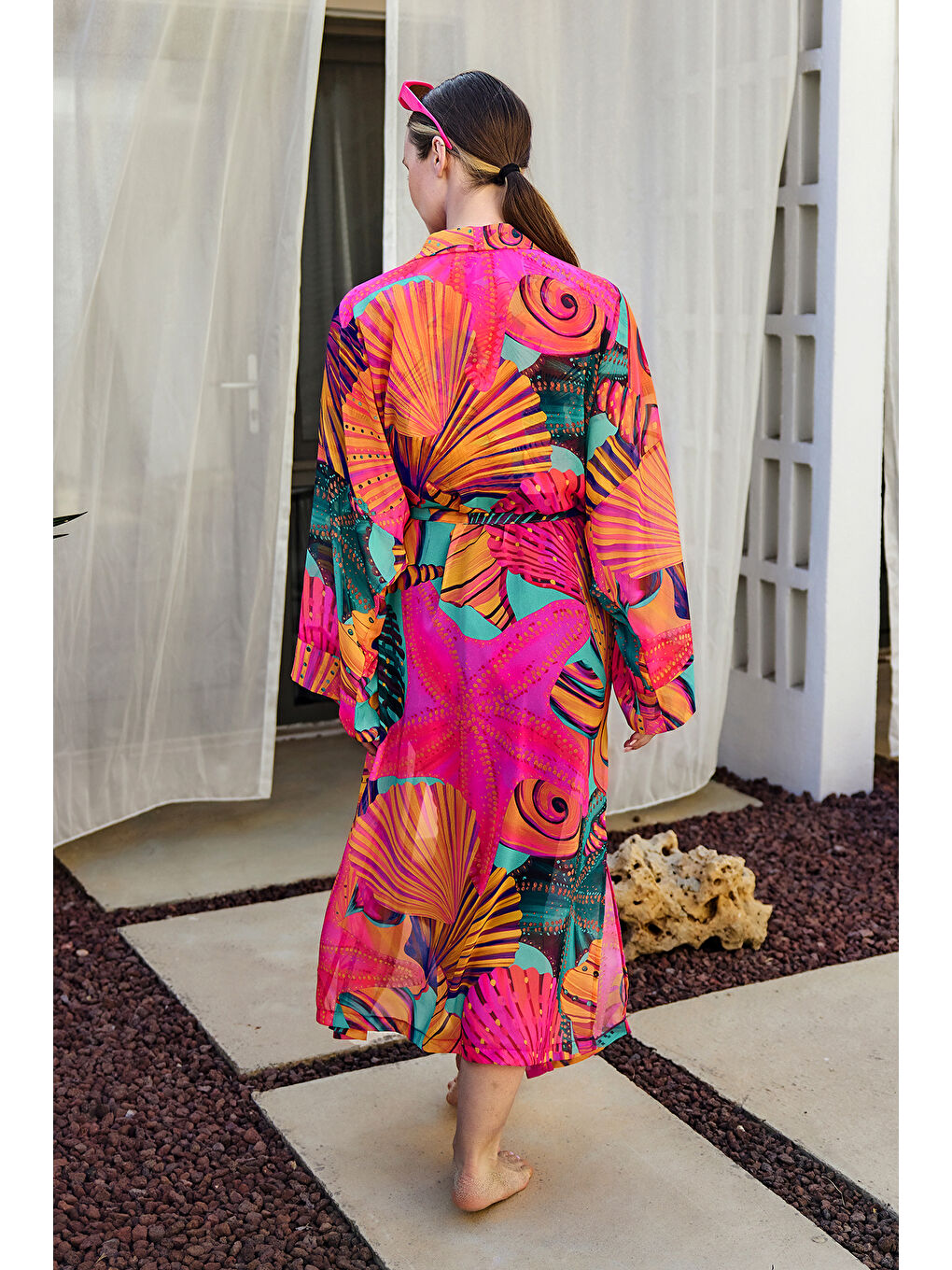 Remsa Tesettür Mayo Üzerine Tek Kaftan Kimono Pareo Pembe02 RP023 Color Shell-4