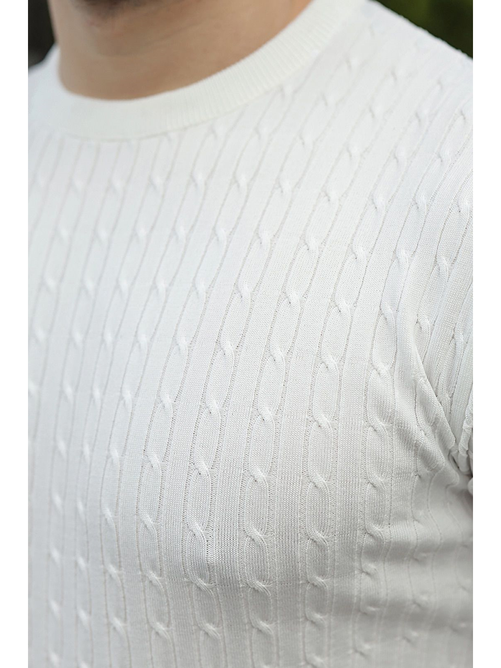 Beyaz Bisiklet Yaka Triko Erkek Tişört E7468-2