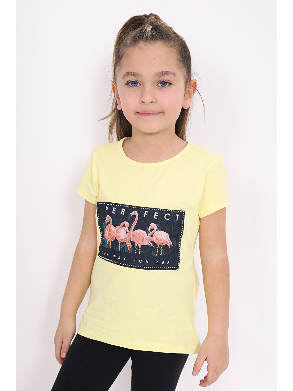 Sarı Kız Çocuk Flamingo Baskılı Tişört