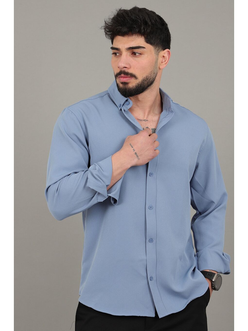 Mavi Double Yazlık Uzun Kol Gömlek MRS 217_40416-3