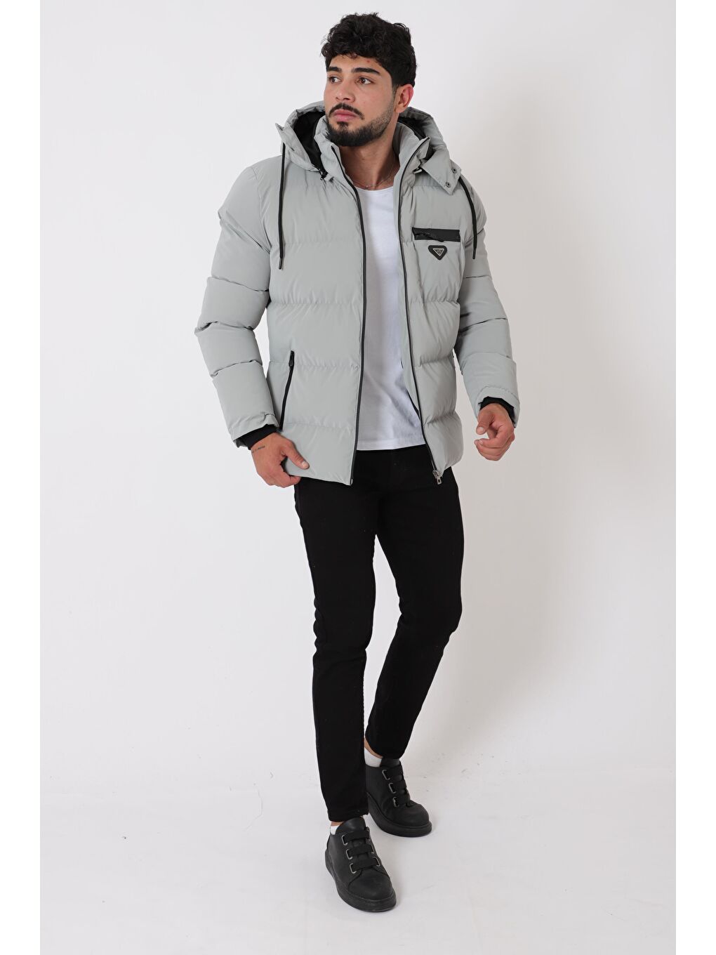 Gri Armalı Çıtçıtlı Nova Kışlık Şişme Mont PLDP 3007_50452-3