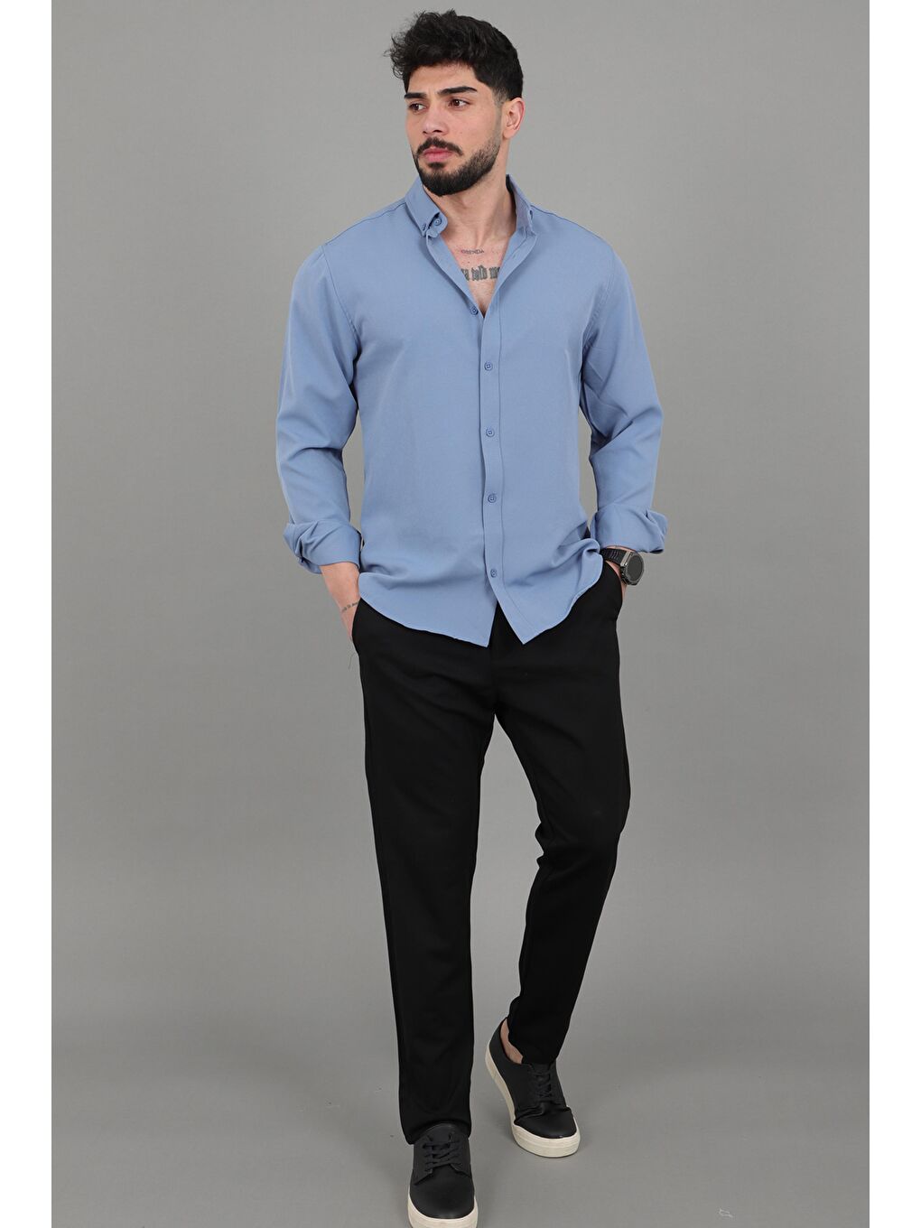 Mavi Double Yazlık Uzun Kol Gömlek MRS 217_40416-4