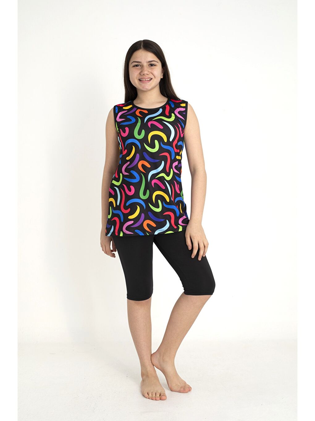 Siyah Kolsuz Taytlı Kız Çocuk Mayo 3507