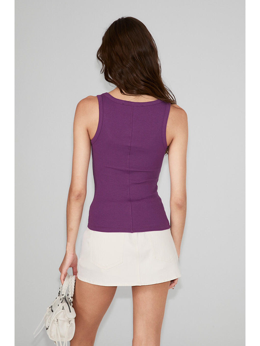 Lıllesol Kadın Fitilli Görünümlü Slim Fit Vücuda Oturan Havuz Yakalı Pamuklu Basic Mor Atlet-4