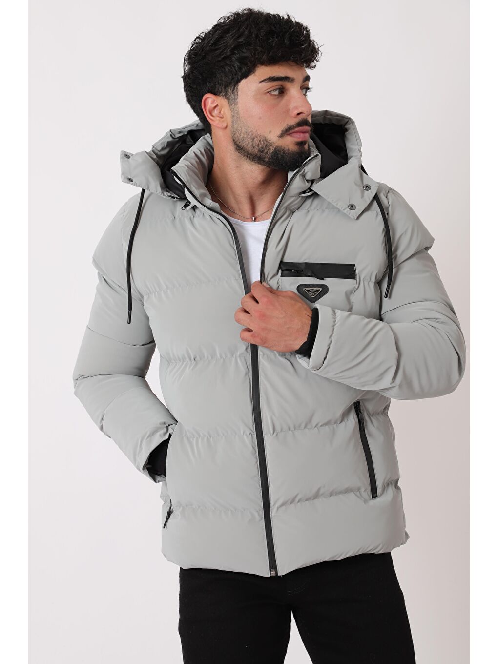 Gri Armalı Çıtçıtlı Nova Kışlık Şişme Mont PLDP 3007_50452-4