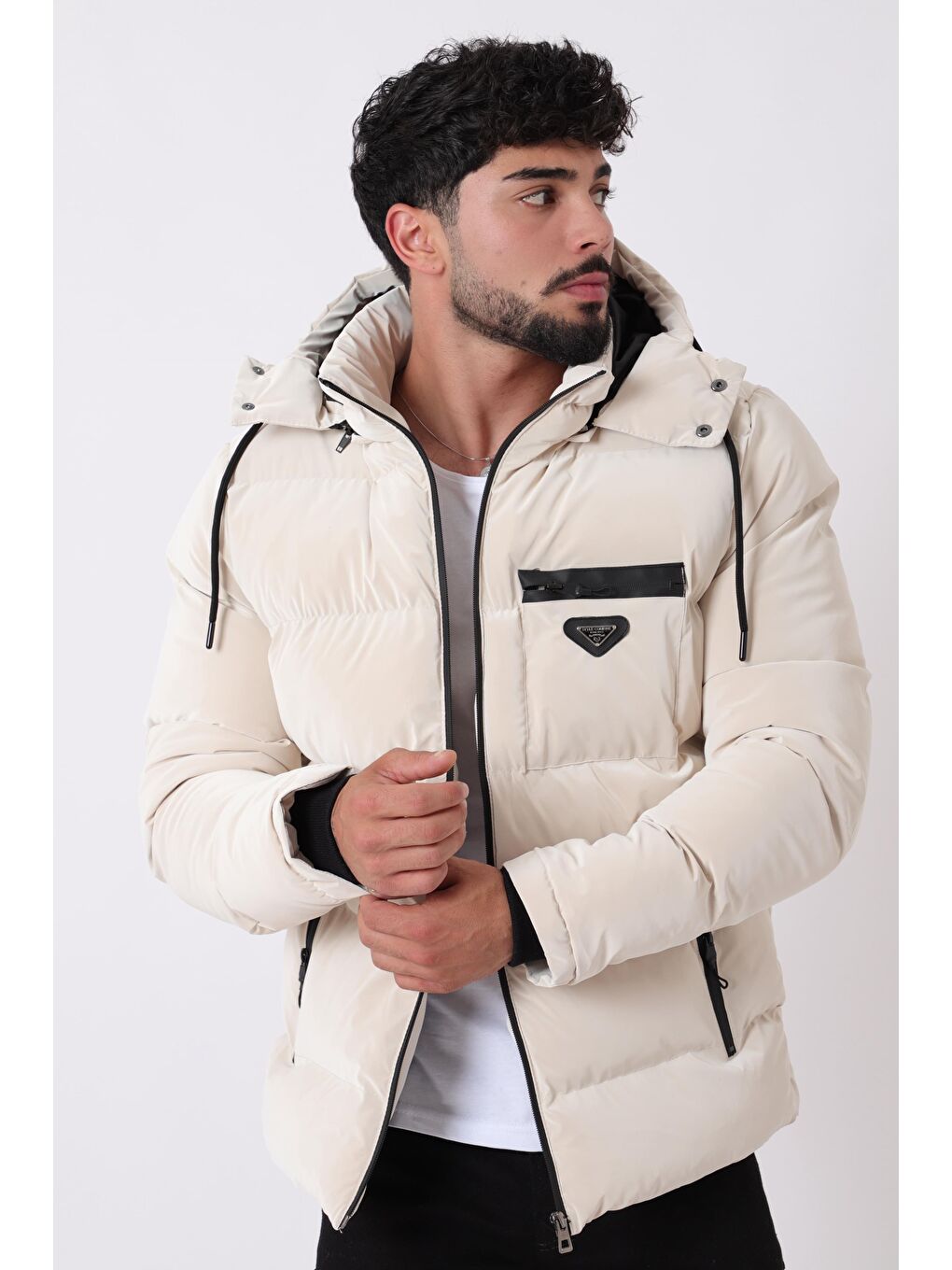 Ekru Armalı Çıtçıtlı Nova Kışlık Şişme Mont PLDP 3007_50452