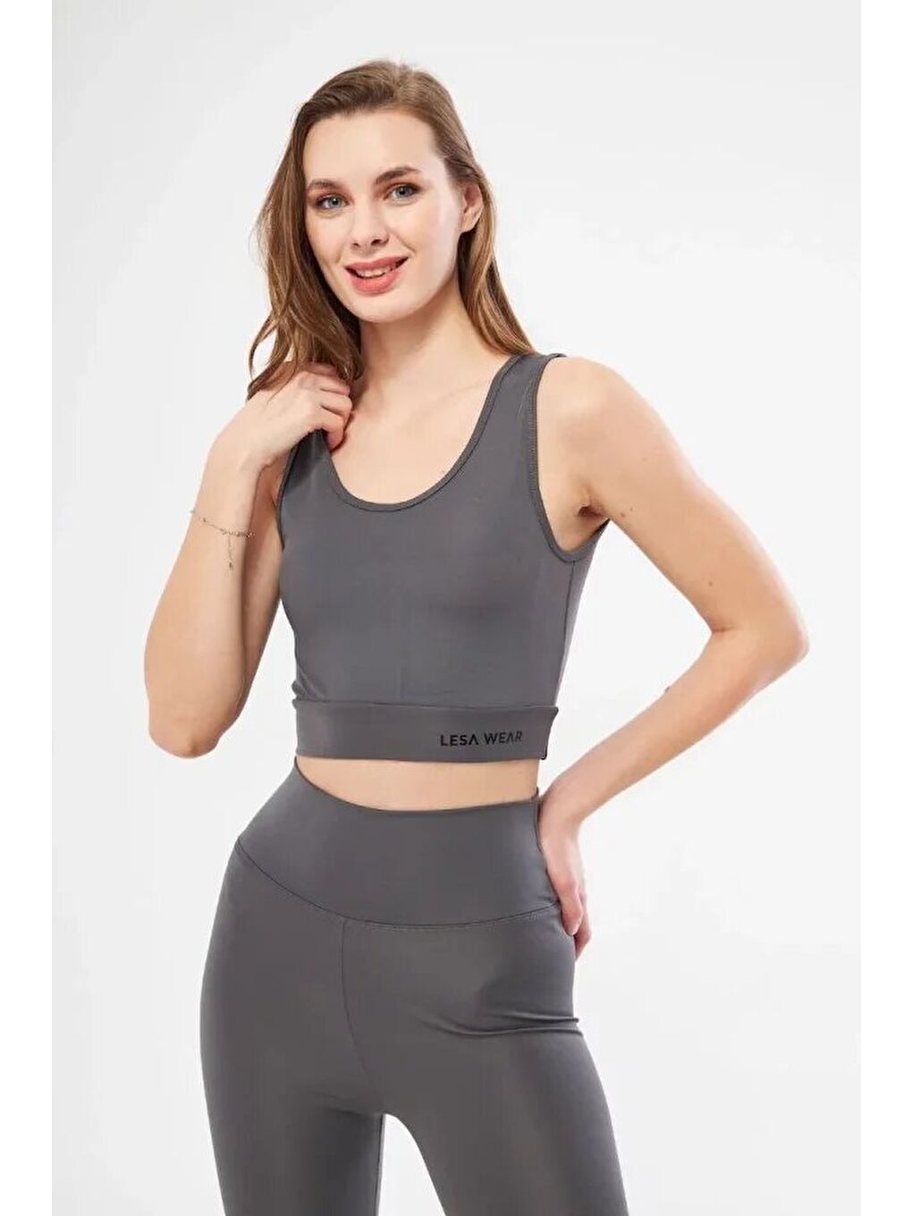 Gri Kolsuz Dalgiç Baskılı Crop - Füme-3