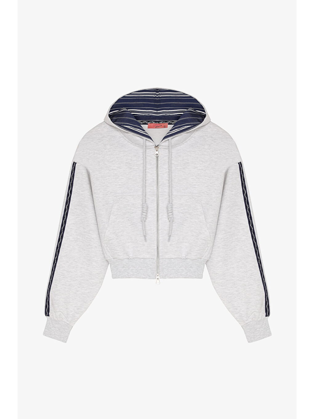 Beyaz Kapüşon Garnili Fermuarlı Sweatshirt Karmelanj