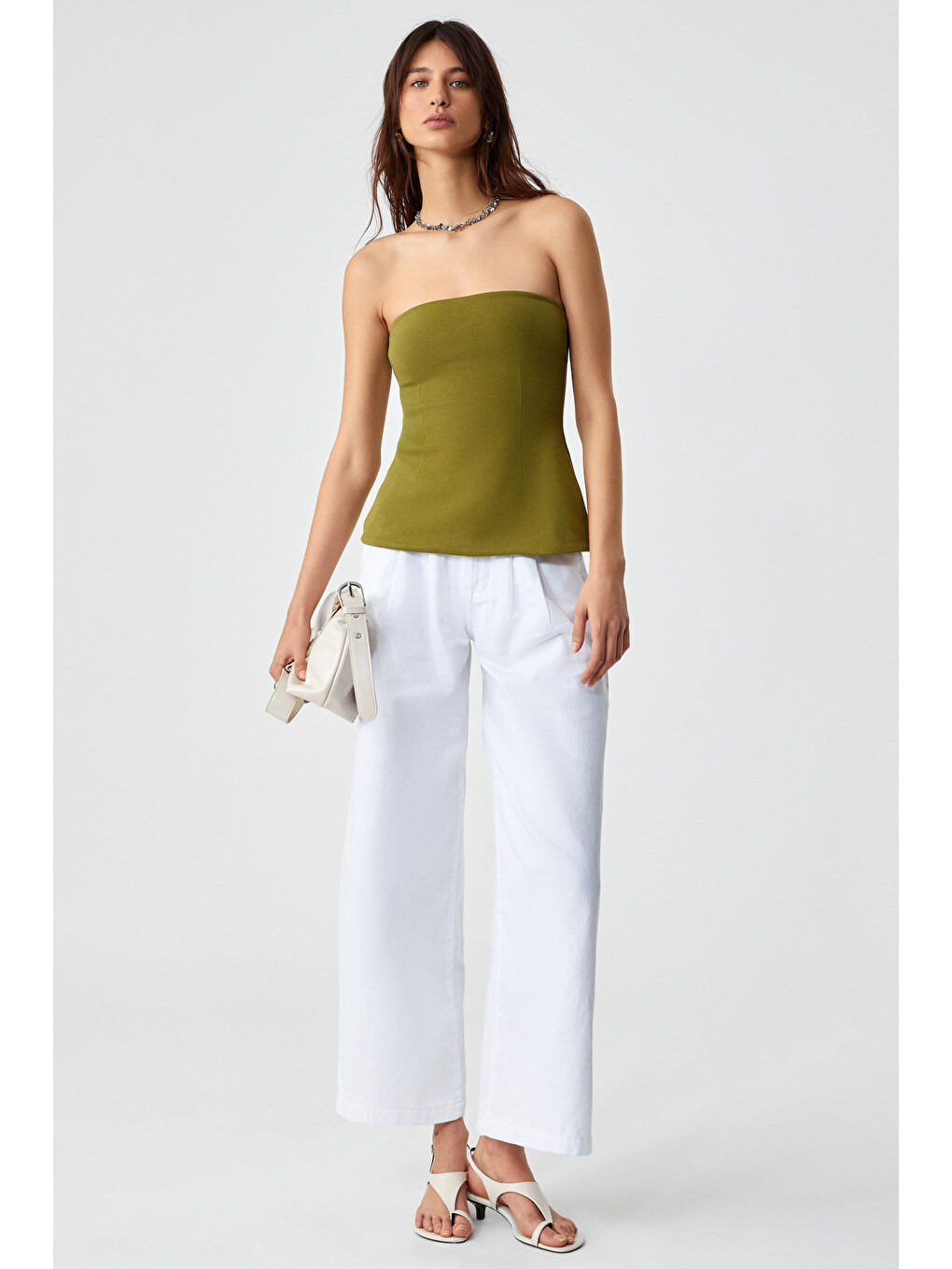 Yeşil ORIANA Kadın Slim Fit Straplez YEŞİL Bluz-1