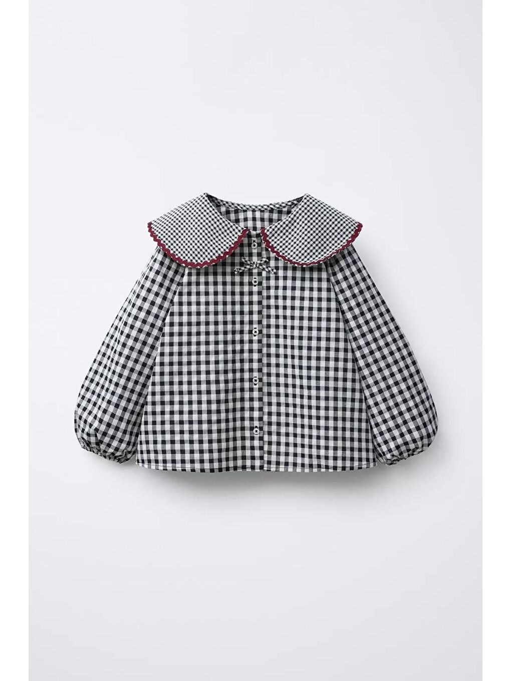 Kız Çocuk Pamuklu Siyah Beyaz Pötikare Gömlek Pantolon Takım - Büyük Yakalı Fiyonk Detaylı-3