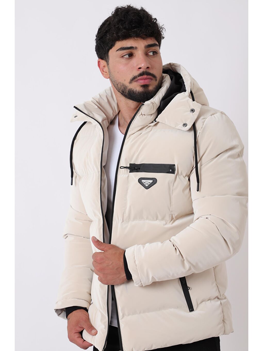 Ekru Armalı Çıtçıtlı Nova Kışlık Şişme Mont PLDP 3007_50452-1