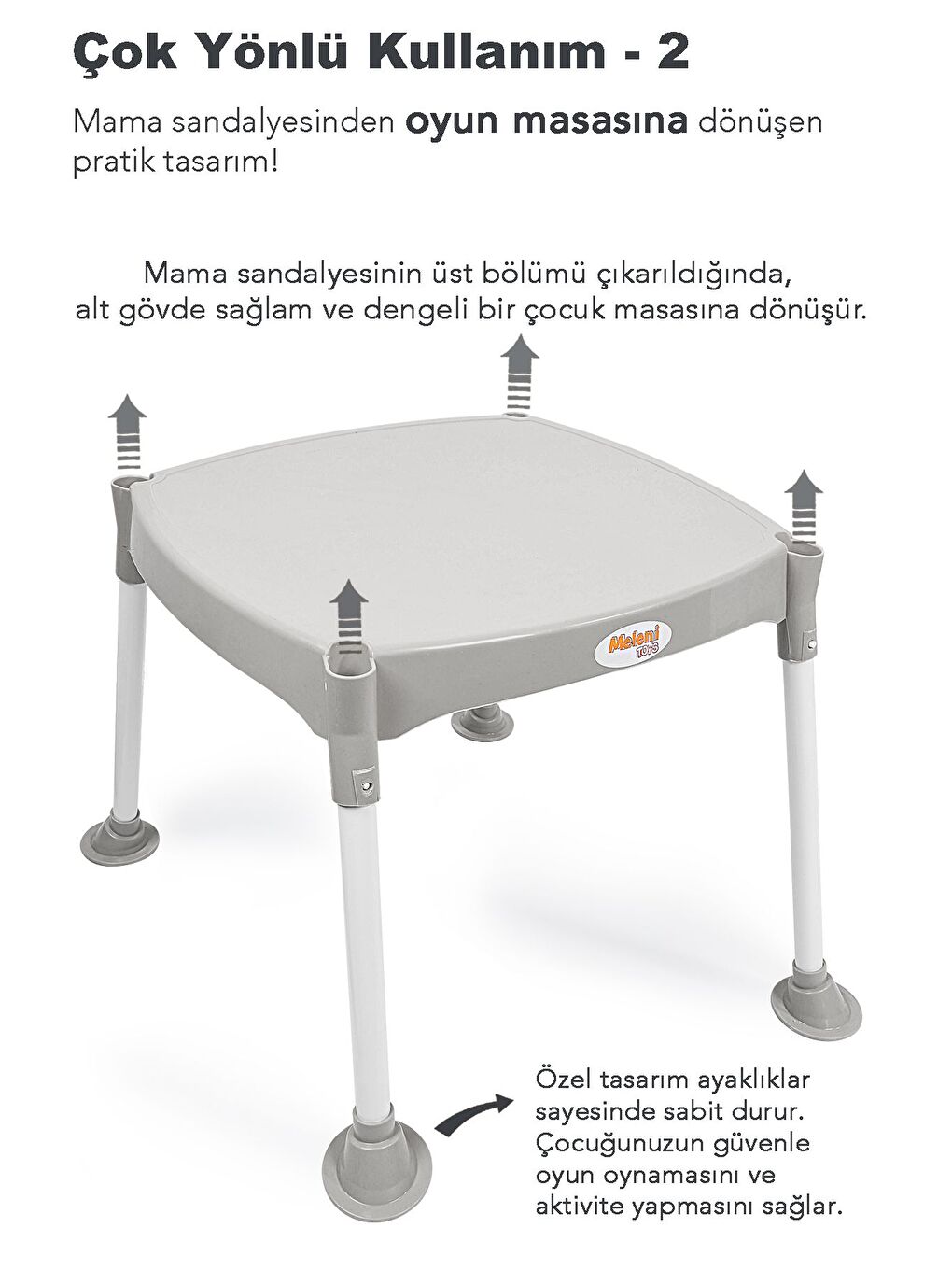 3in1 Bebek Mama Sandalyesi Çalışma Masalı Mama Sandalyesi Minderli Mama Oturağı Gri-3