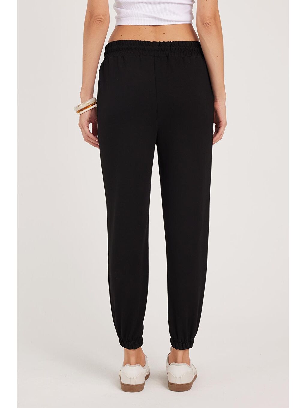Kadın Relax Fit Rahat Kesim Modal Kumaş Beli Bağlamalı Lastikli Jogger Siyah Eşofman Altı-6