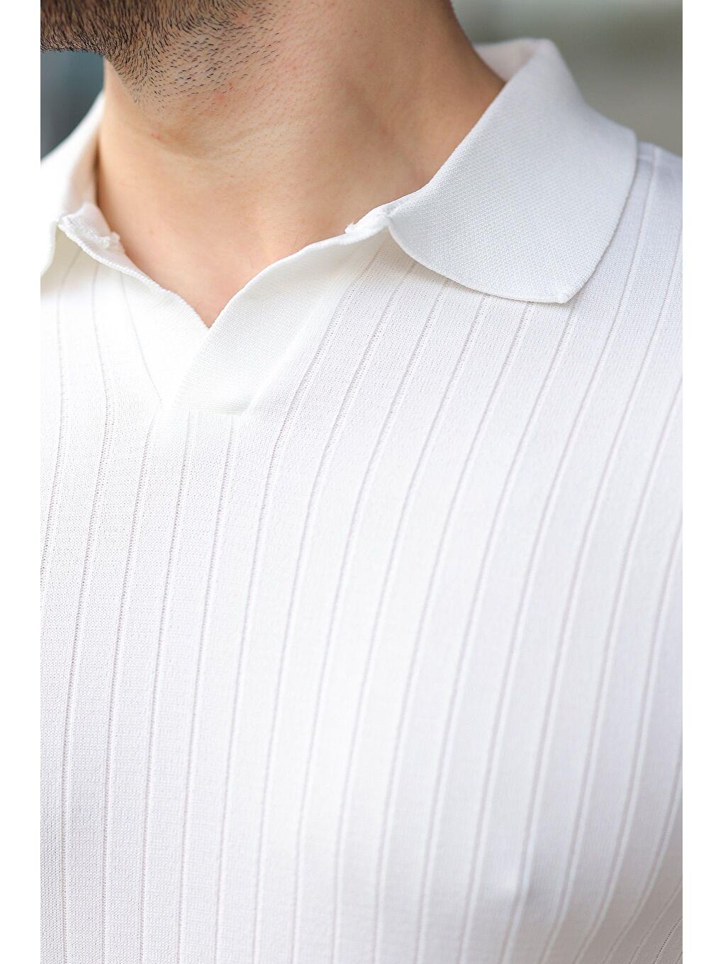 Beyaz Polo Yaka Triko Erkek Tişört E7461-2