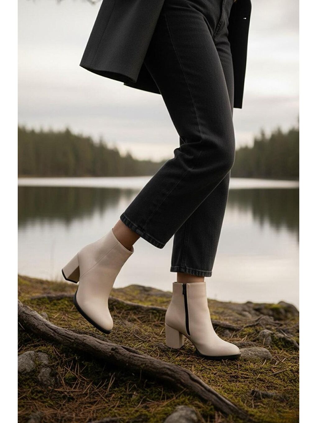 Kadın Liva Bej Cilt Düz Topuklu Kısa Bot-2