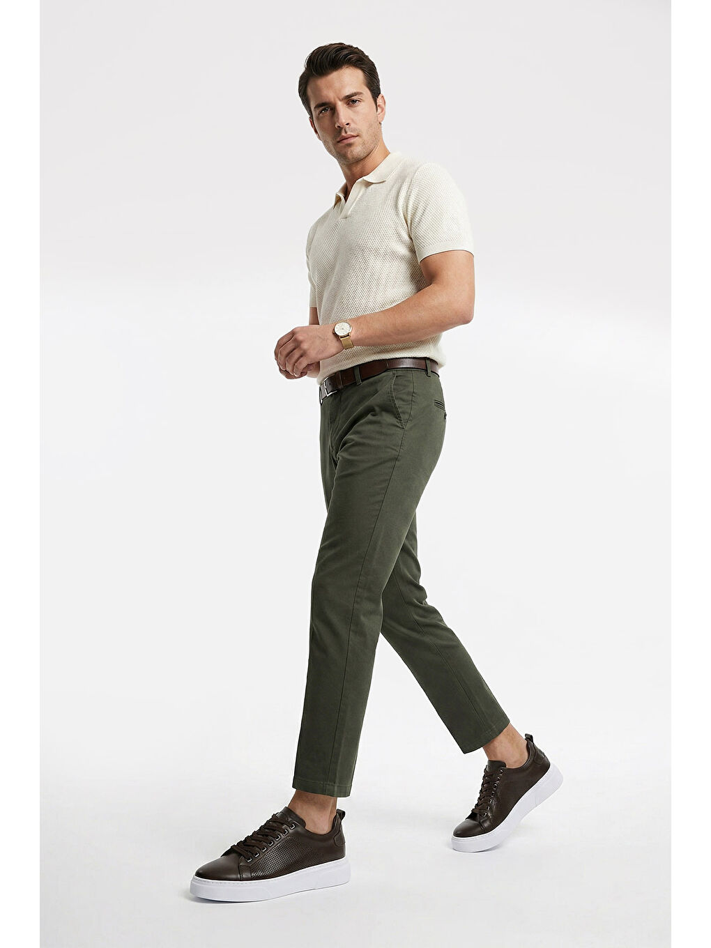 Kahverengi Erkek KAHVERENGİ Bağcıklı Hakiki Deri Sneaker-2