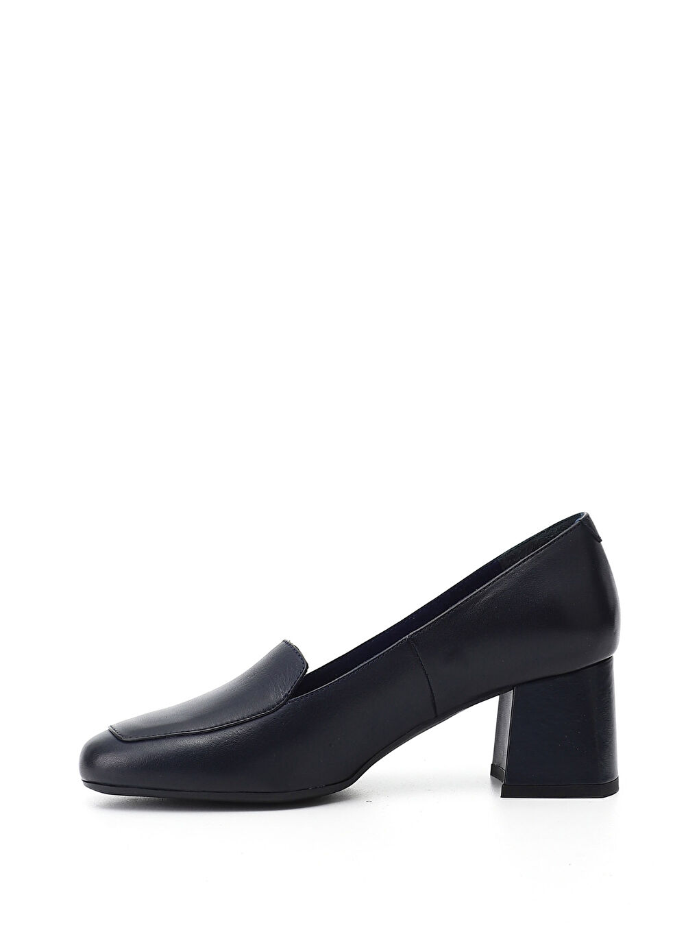 Lacivert Kadın AÇIK LACİVERT Küt Burun Kalın Topuklu Hakiki Deri Ayakkabı-2