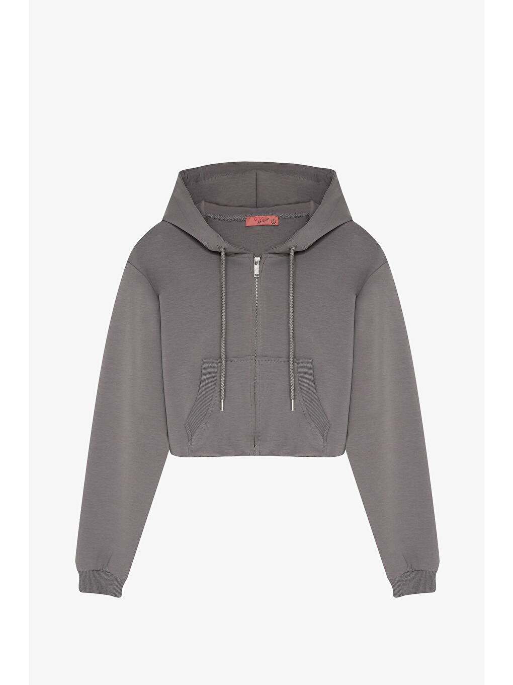 Kapüşonlu Fermuarlı Basic Sweatshirt Gri