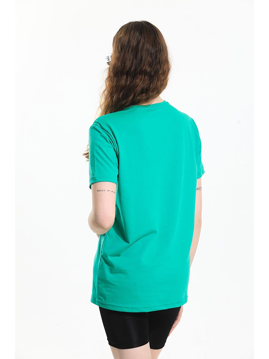 Yeşil Oversize Fit Pamuklu Kısa Kollu Basic Uniseks Kadın Erkek Tişört-4