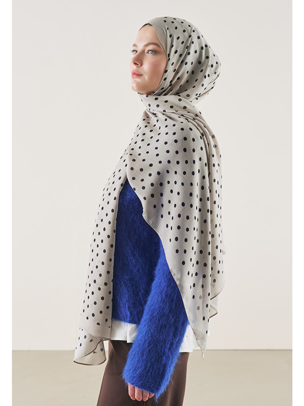 Bej Small Polka Dots Desen Rami Şal Taş-2