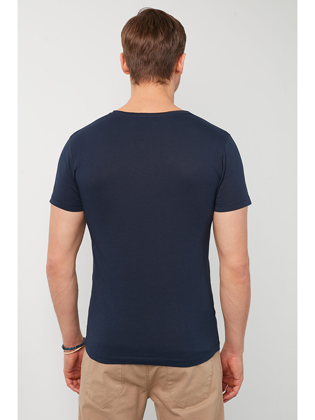 Siyah Pamuklu Slim Fit V Yaka Baskılı 3'lü Paket %100 Pamuk Tişört 541S31-5