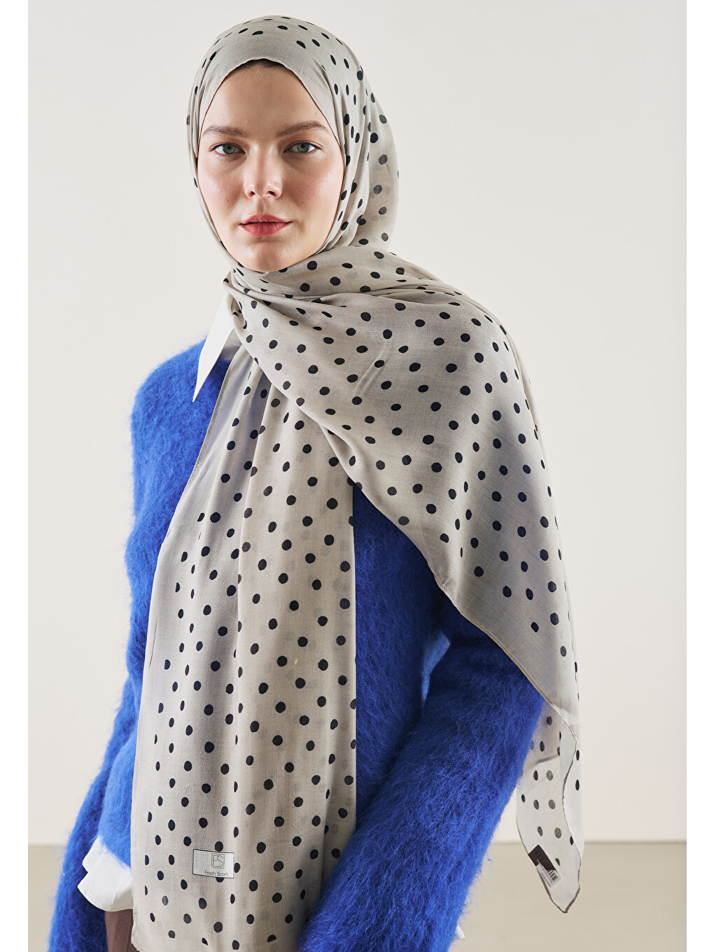 Bej Small Polka Dots Desen Rami Şal Taş-3