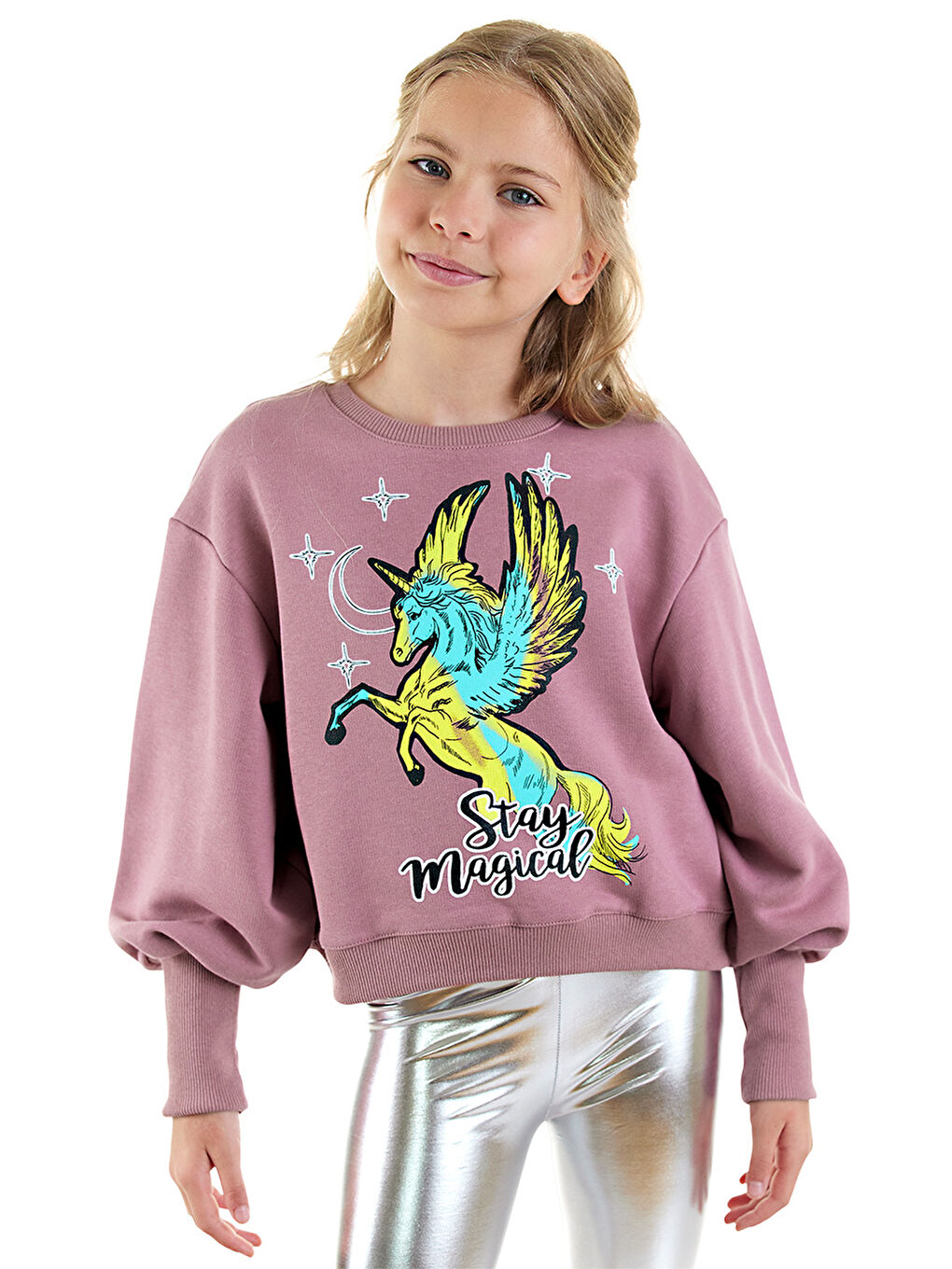 Pembe Kız Çocuk Gül Kurusu Sweatshirt