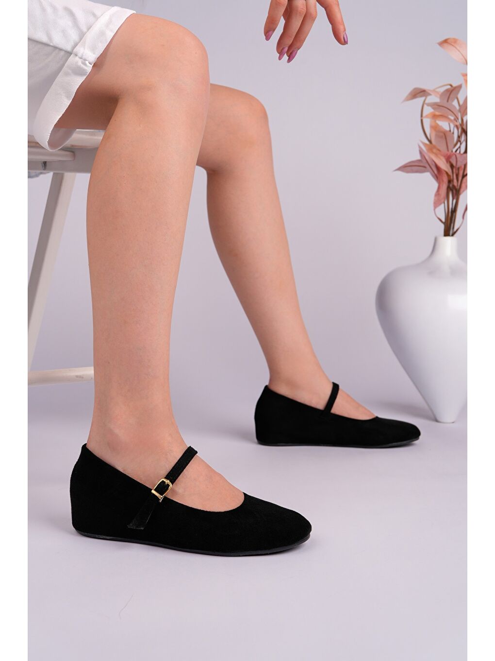 Siyah BERNY Gizli Topuklu Deri Tek Bantlı Kadın Babet-2