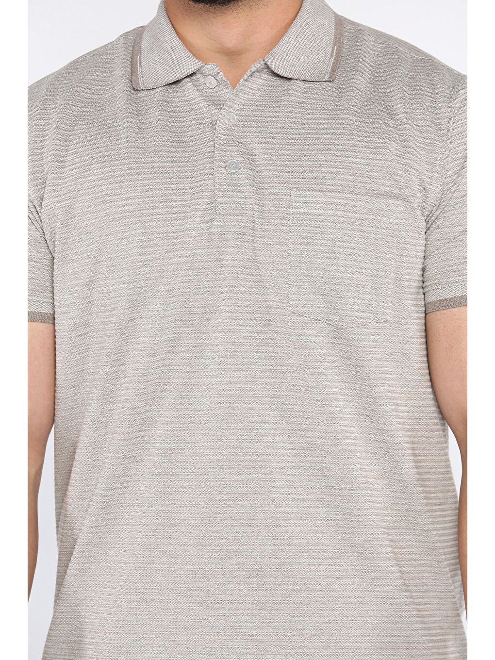 Bej Erkek Polo Yaka Yarım Düğmeli Cepli Tişört-3