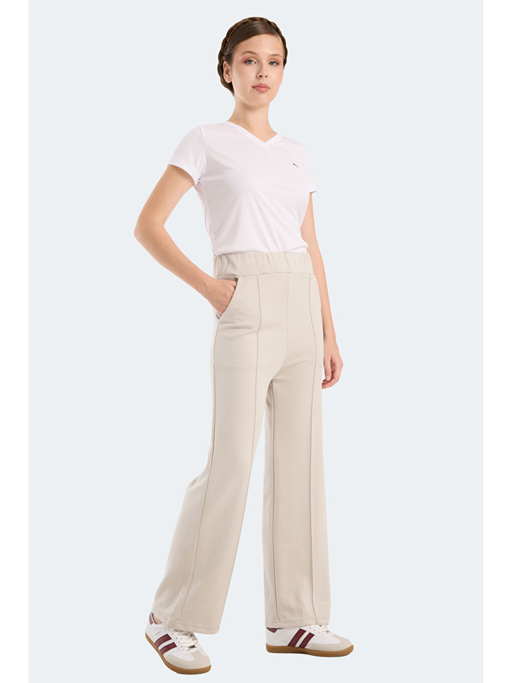 VILLE CZG Kadın Bol Paça Taş Gri Eşofman Altı-7