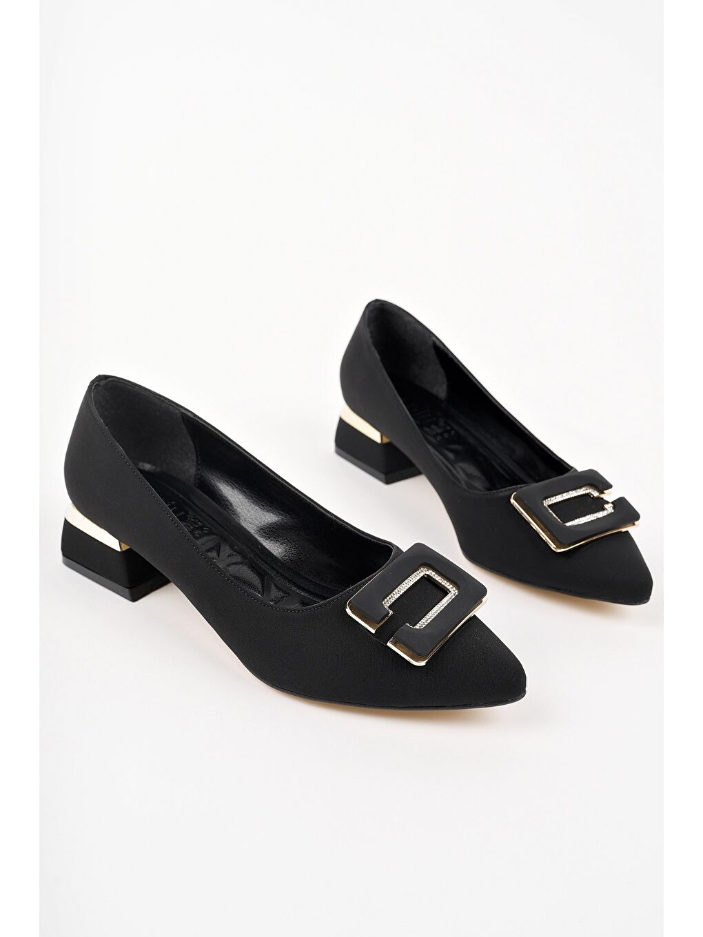 Siyah VENTİ Kalın Topuk Sivri Burun Tokalı Kadın Klasik Topuklu Ayakkabı-1