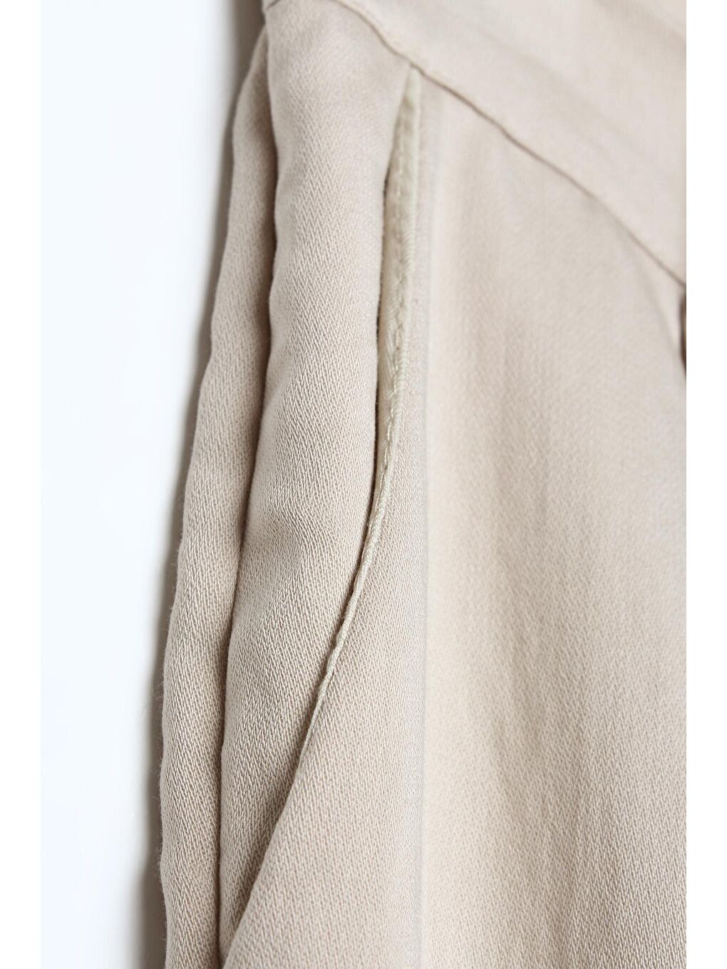 Bej Doğal Kumaş Pileli Palazzo Pantolon-4