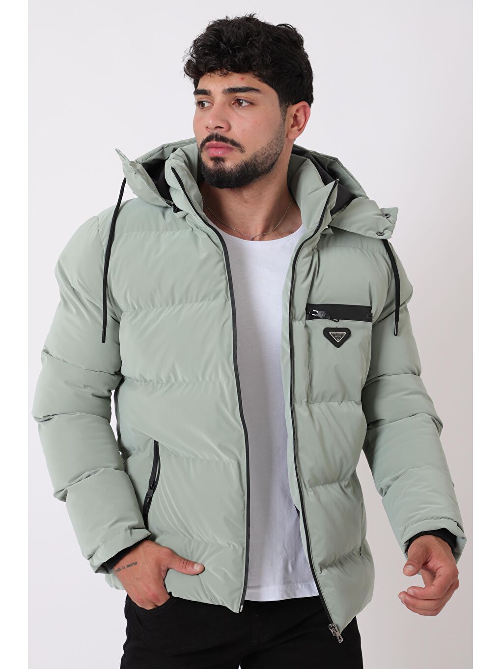 Turkuaz Armalı Çıtçıtlı Nova Kışlık Şişme Mont PLDP 3007_50452-1