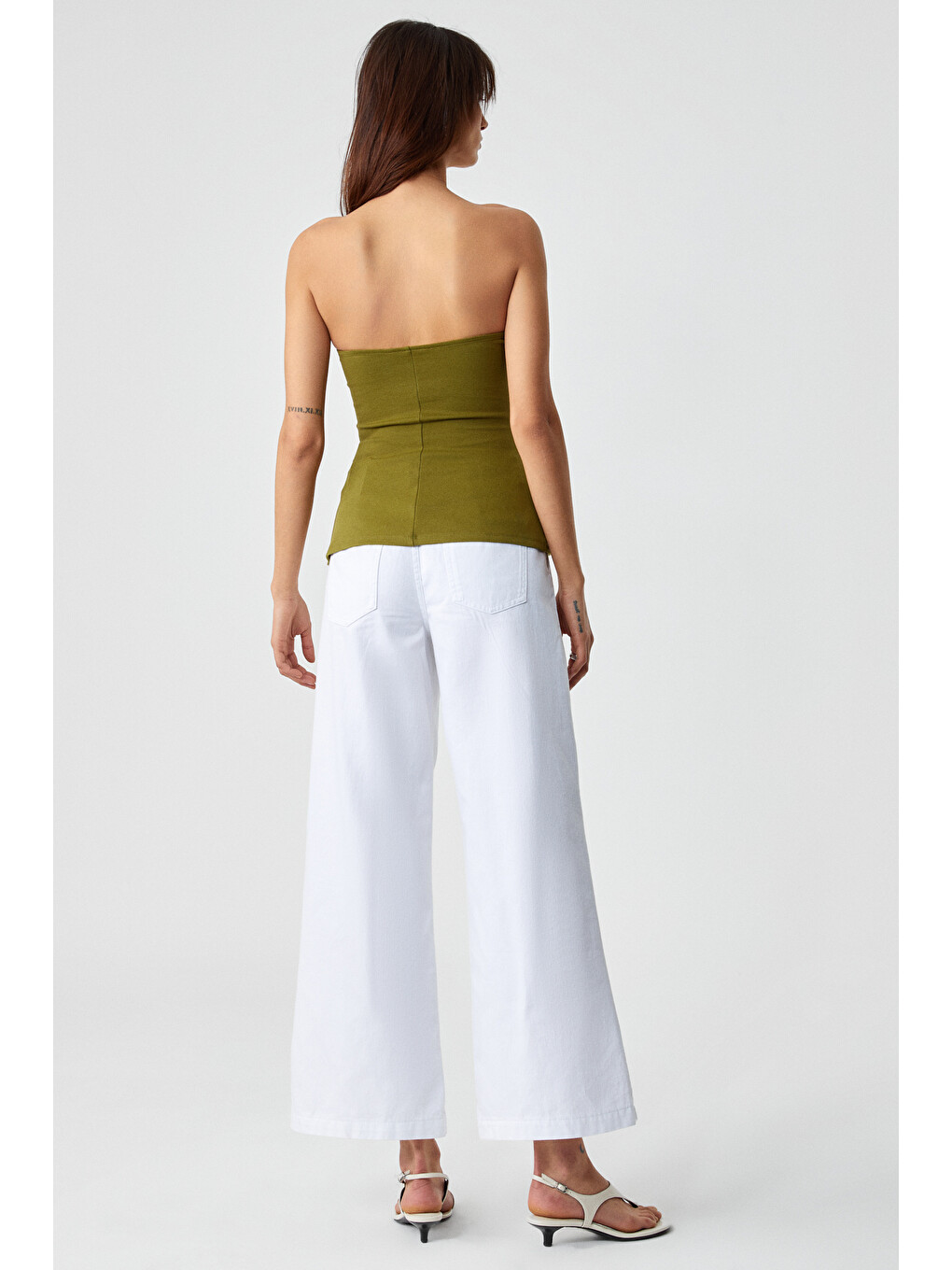 Yeşil ORIANA Kadın Slim Fit Straplez YEŞİL Bluz-4