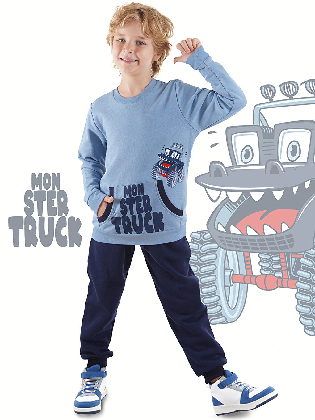 Mavi Monster Truck Erkek Çocuk Eşofman Takım