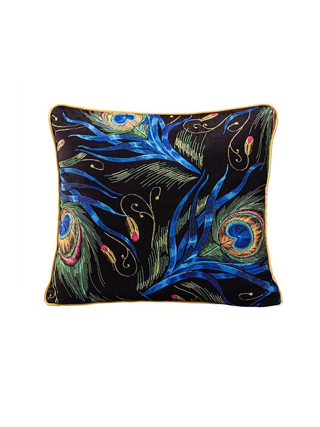 Lüks Kadife 43x43 Cm Kırlent Kılıfı Dekoratif Yumuşak Salon Koltuk Avangart Biyeli Siyah-2