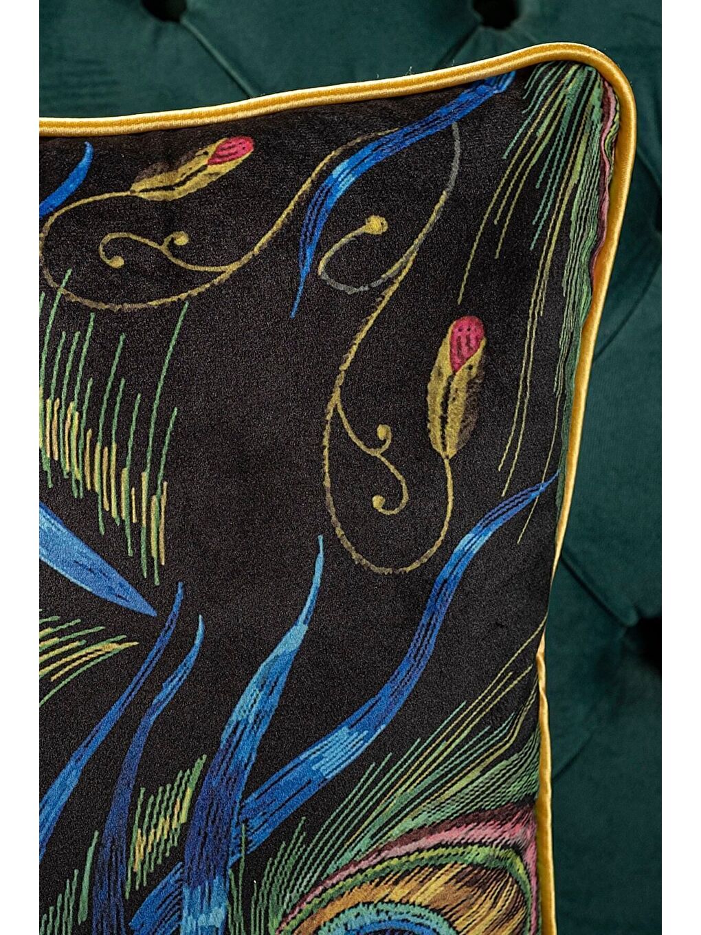 Lüks Kadife 43x43 Cm Kırlent Kılıfı Dekoratif Yumuşak Salon Koltuk Avangart Biyeli Siyah-3