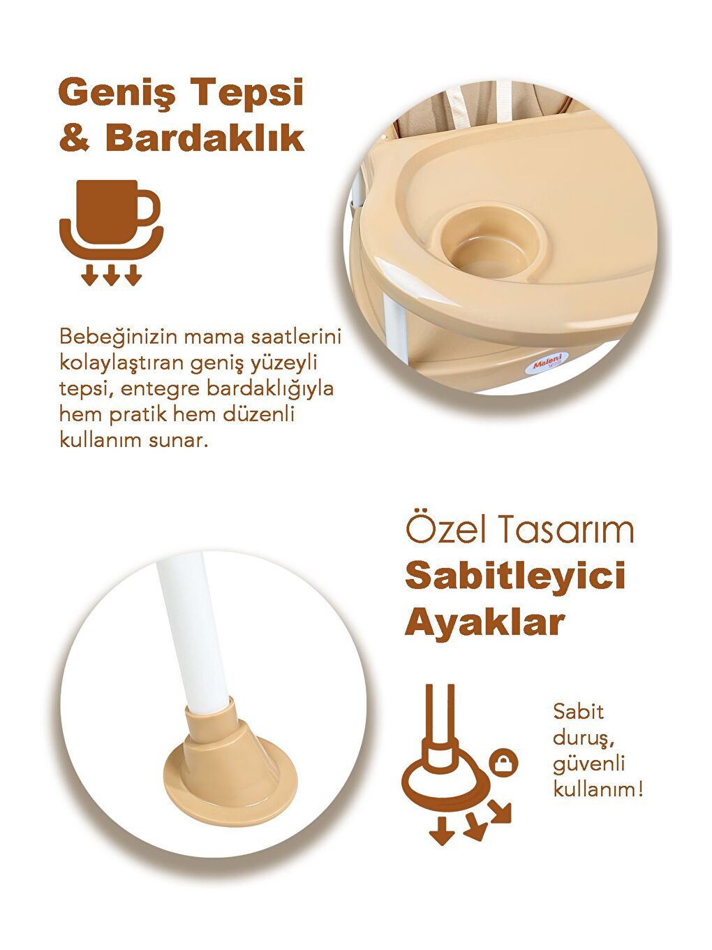 3in1 Bebek Mama Sandalyesi Çalışma Masalı Mama Sandalyesi Minderli Mama Oturağı Bej-5