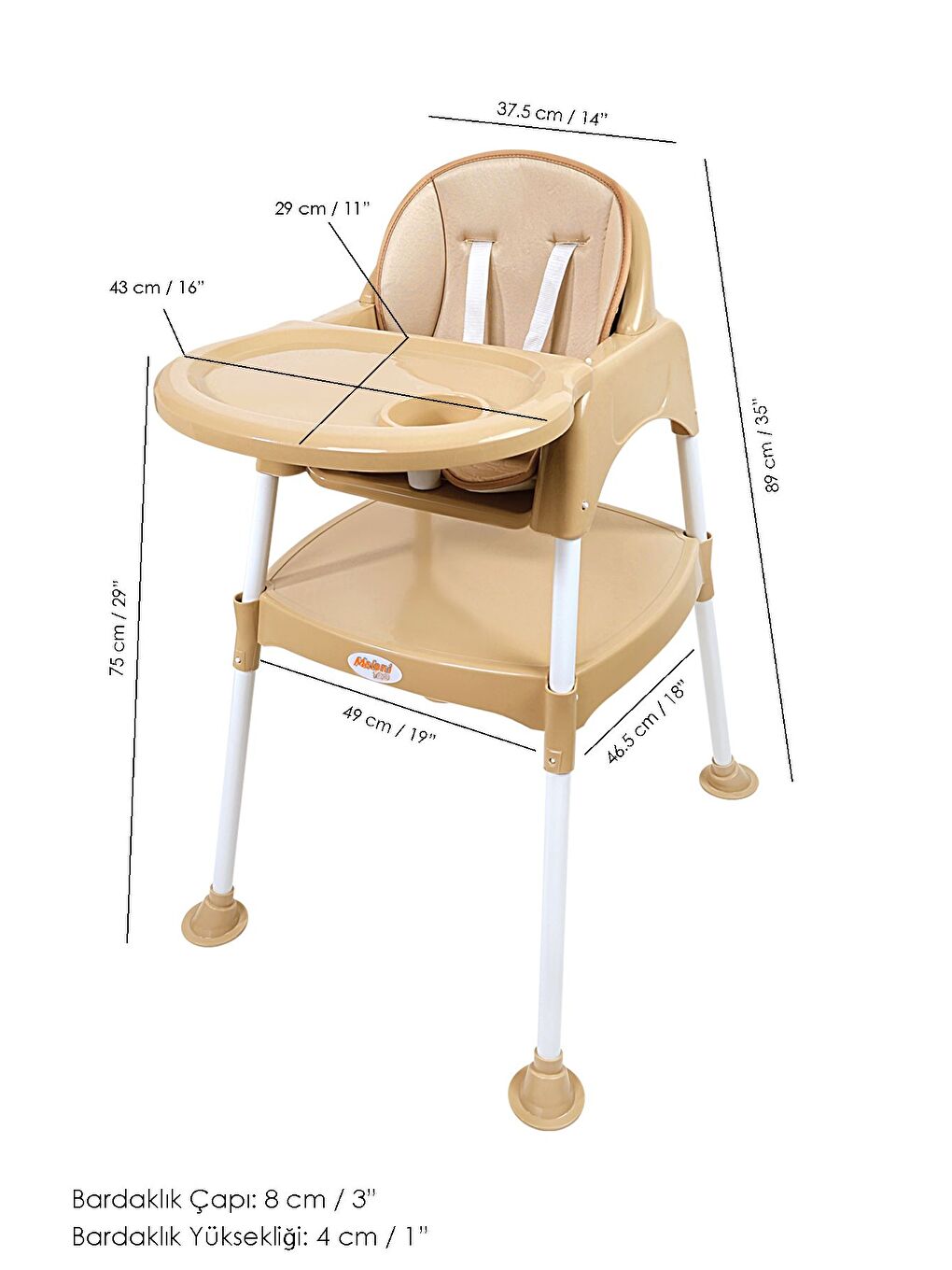 3in1 Bebek Mama Sandalyesi Çalışma Masalı Mama Sandalyesi Minderli Mama Oturağı Bej-6