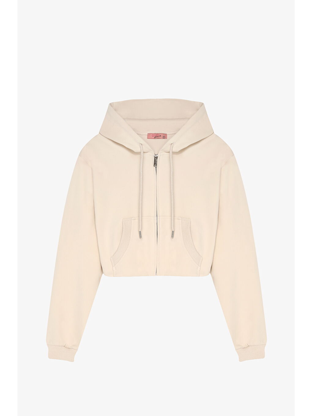 Kapüşonlu Fermuarlı Basic Sweatshirt Bej-1